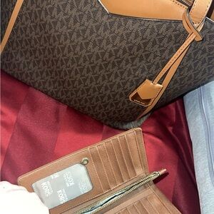 Michael Kors Brown Monogram Wallet with Gold Accents